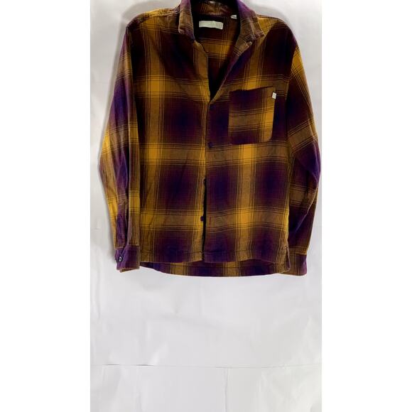 STANDARD/CLOTH Men's Purple-Yellow Plaid Regular-Fit Flannel Button-Up Shirt SZS - Picture 1 of 8